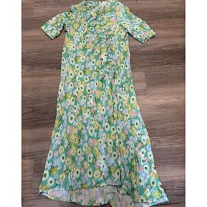 Róhe Dress Rohe Gathered Smocked Floral Dress Maxi Long 38 Zipper Womens Rare